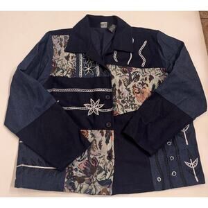 Vtg Take Two Clothing Co Wool/Denim Button Front Jacket Women's Size XL Blue